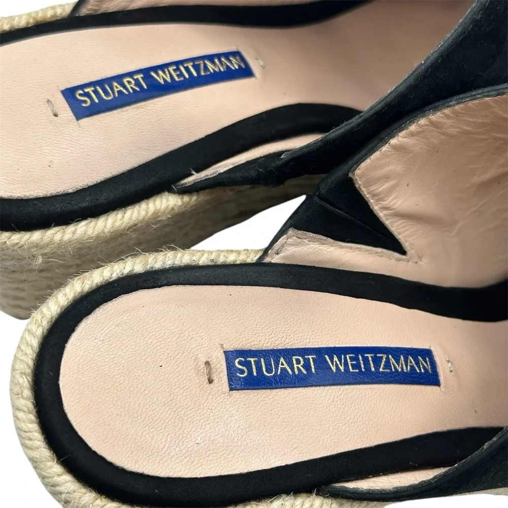 Stuart Weitzman Marabella Black Suede Espadrille Wedge Mules Sandals Size 9.5 - Picture 8 of 10